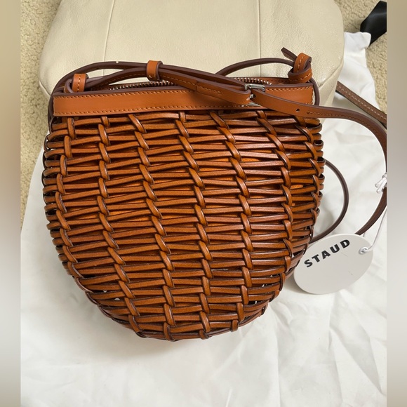 STAUD Anouk Woven Leather Crossbody Bag in Tan MSRP$395 SUMMER BREEZE - Picture 2 of 11